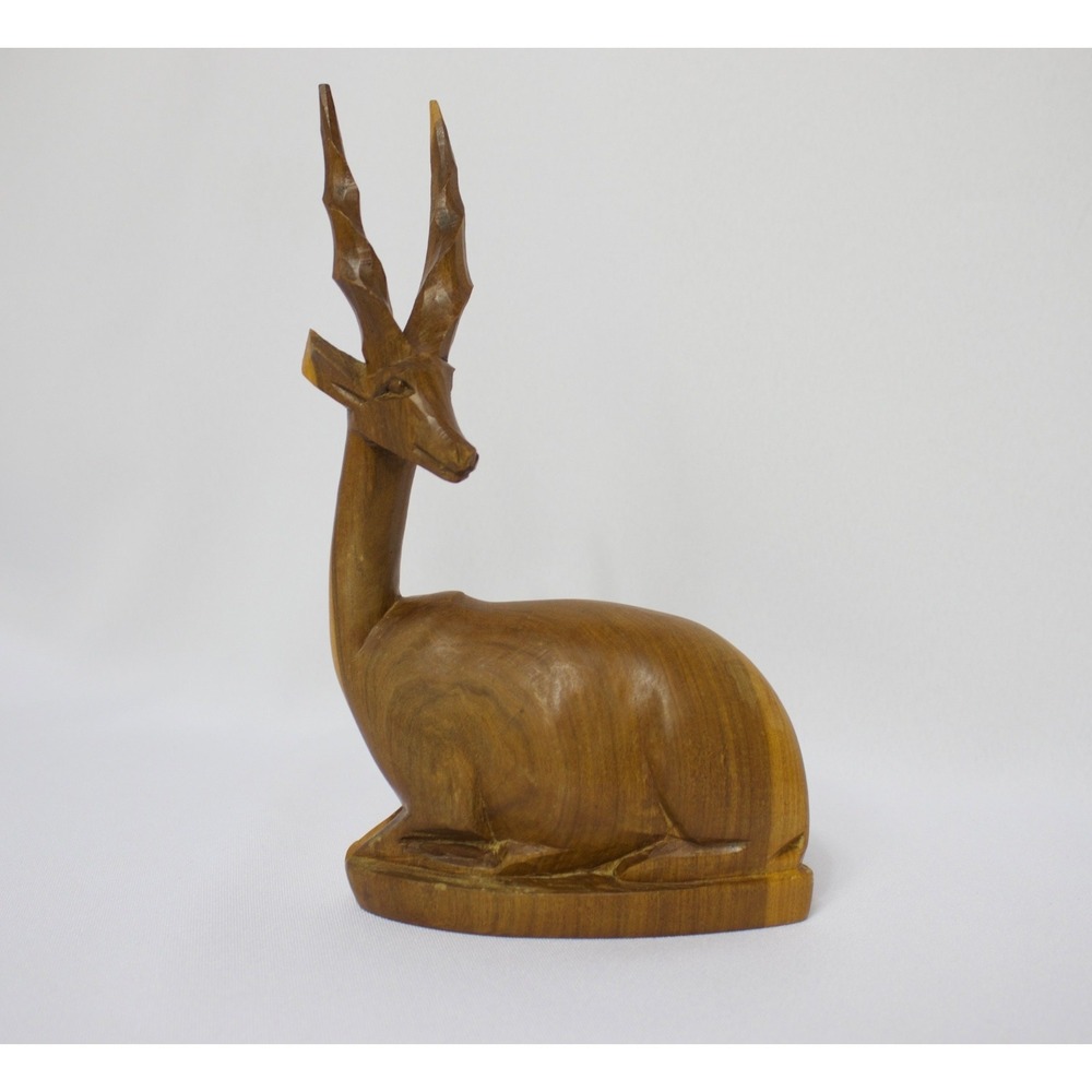 Vintage Hand Carved in Kenya Wood Sitting‎ African Gazelle Impala Antelope 8"